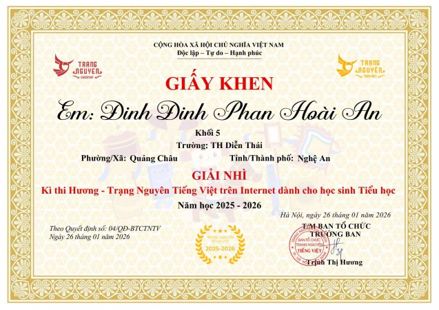 🌸 VINH DANH HỌC SINH ĐẠT THÀNH TÍCH KỲ THI HƯƠNG – CUỘC THI TRẠNG NGUYÊN TIẾNG VIỆT 🌸